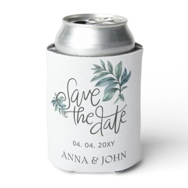 Watercolor Botanical Handwritten Save The Date Can Cooler