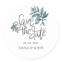 Watercolor Botanical Handwritten Save The Date Classic Round Sticker