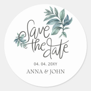 Watercolor Botanical Handwritten Save The Date Classic Round Sticker