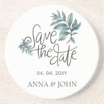 Watercolor Botanical Handwritten Save The Date Coaster