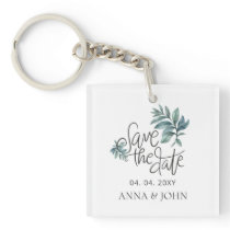 Watercolor Botanical Handwritten Save The Date Keychain