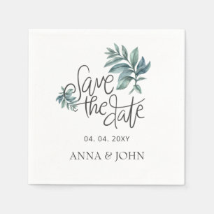 Watercolor Botanical Handwritten Save The Date Napkins