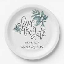 Watercolor Botanical Handwritten Save The Date Paper Plates