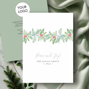 Watercolor Botanical Holly and Berries Christmas Holiday Card