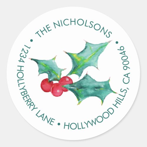 Watercolor Botanical Holly Berries Christmas Classic Round Sticker