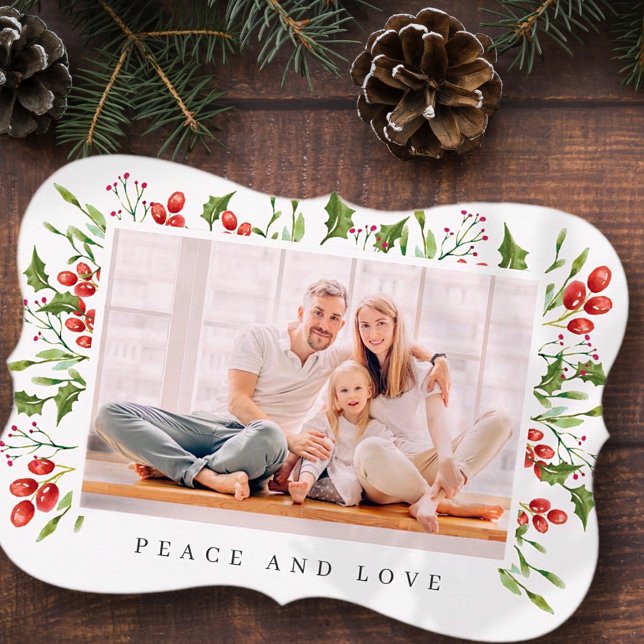 Watercolor Botanical Holly Berry Foliage Christmas Holiday Card (Creator Uploaded)