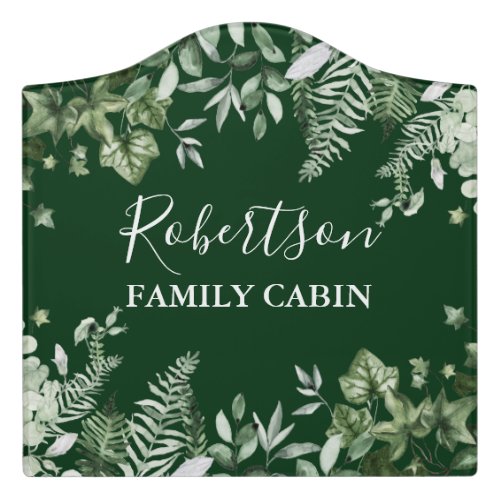 Watercolor Botanical Ivy Ferns Family Cabin Green Door Sign