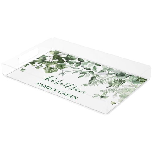 Watercolor Botanical Ivy Ferns Sage Family Cabin Acrylic Tray