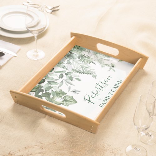 Watercolor Botanical Ivy Ferns Sage Family Cabin Serving Tray
