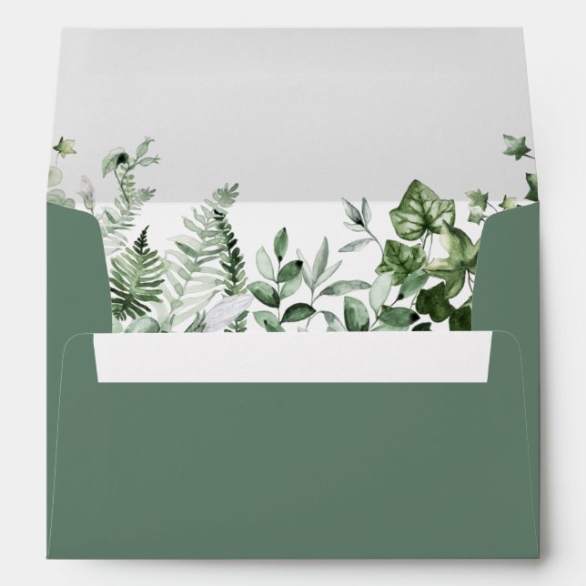Watercolor Botanical Ivy Ferns Sage Green Envelope (Back (Bottom))