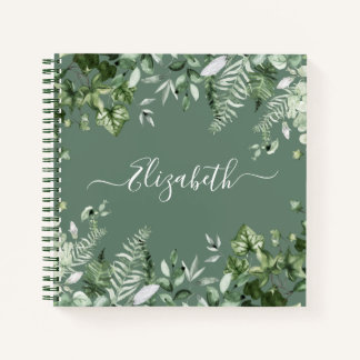 Watercolor Botanical Ivy Ferns Sage Green Notebook