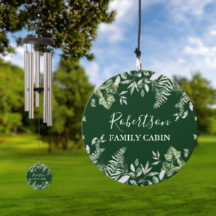 Watercolor Botanical Ivy Sage Ferns Cabin Green Wind Chime