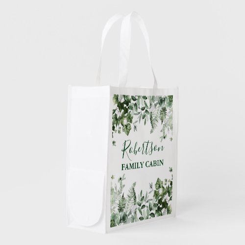 Watercolor Botanical Ivy Sage Ferns Family Cabin Grocery Bag