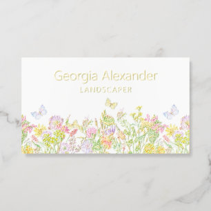 Watercolor Botanical Landscaper Gardener Foil Spot Gloss Business Cards