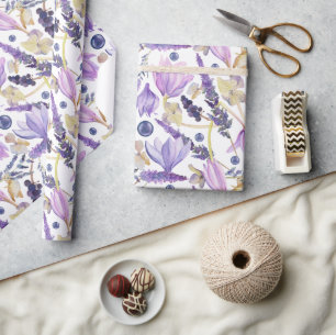 Watercolor Botanical Lavender Wildflower Boho Wrapping Paper
