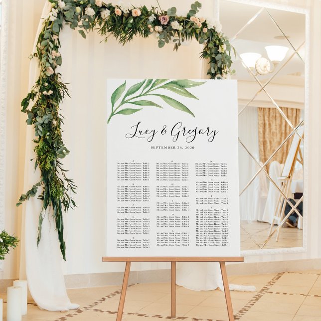 Watercolor Botanical Leaves 24 x 36 Seating Chart (Creator Uploaded)