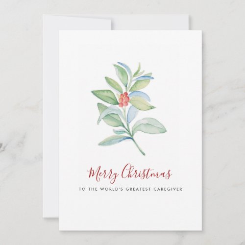 Watercolor Botanical Leaves and Berries Caregiver Holiday Card