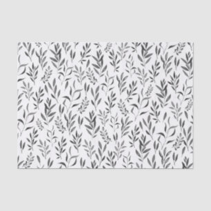 Watercolor Botanical Leaves Black and White Tissue Paper