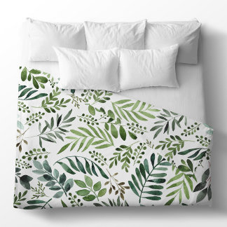 Watercolor Botanical Leaves Duvet Cover