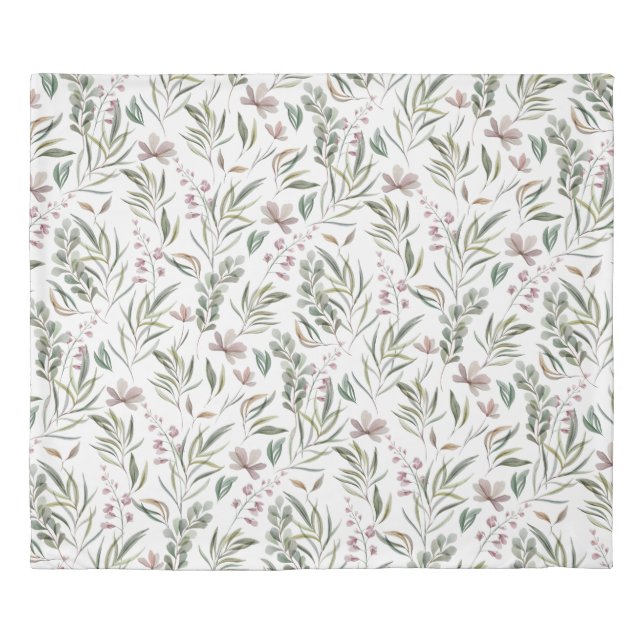 Watercolor Botanical Leaves Duvet Cover (Front)