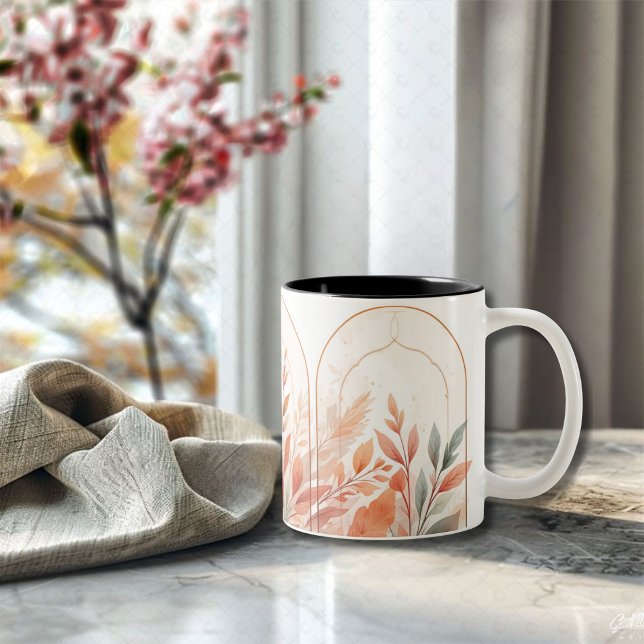 Watercolor Botanical Leaves Elegant CoffeeMug Two-Tone Coffee Mug (Creator Uploaded)