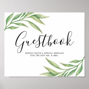 Watercolor Botanical Leaves Guestbook Wedding Sign