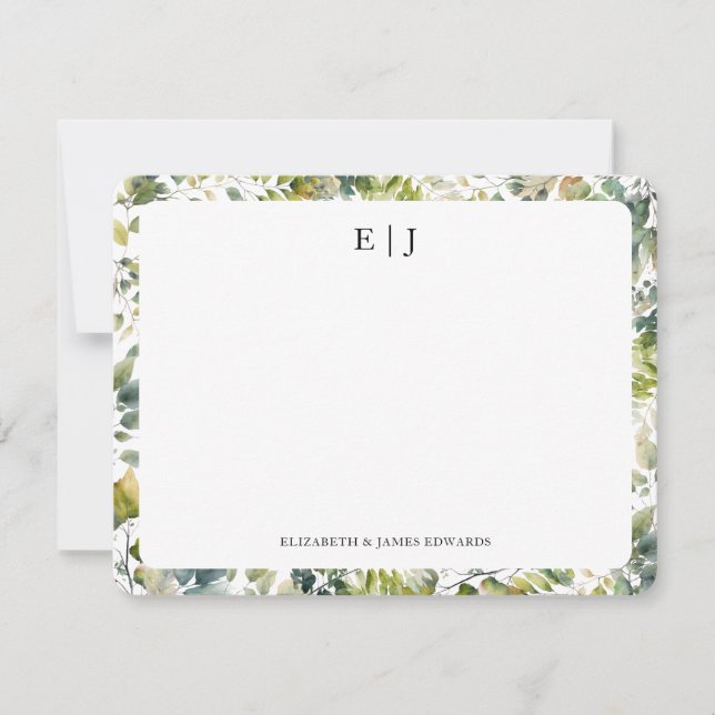 Watercolor Botanical Leaves Personalized Note Card (Front)