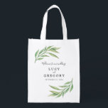 Watercolor Botanical Leaves Wedding Guest Welcome Grocery Bag<br><div class="desc">This Botanical themed wedding guest favor bag features original hand painted watercolor of laurel leaves in opposite corners. You can use this gift bag to give to your traveling guests and fill with fun little gifts. Customize with your names and wedding date. Colors are in different shades of greens. For...</div>