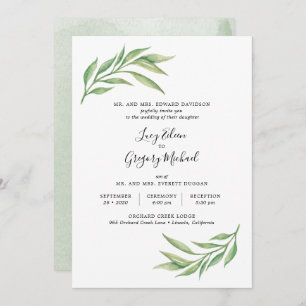 Watercolor Botanical Leaves Wedding Invitation