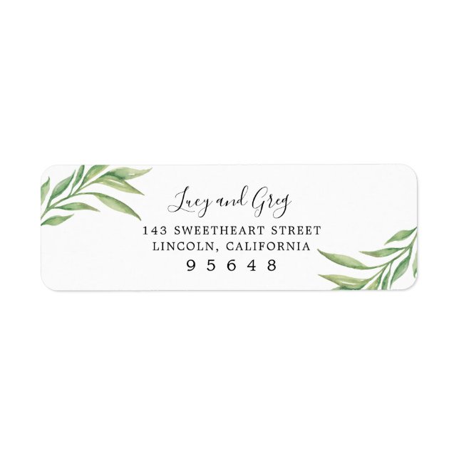 Watercolor Botanical Leaves | Wedding Label (Front)
