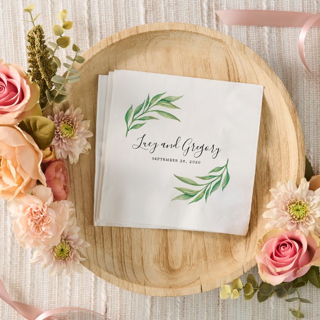 Watercolor Botanical Leaves Wedding Napkins (Creator Uploaded)