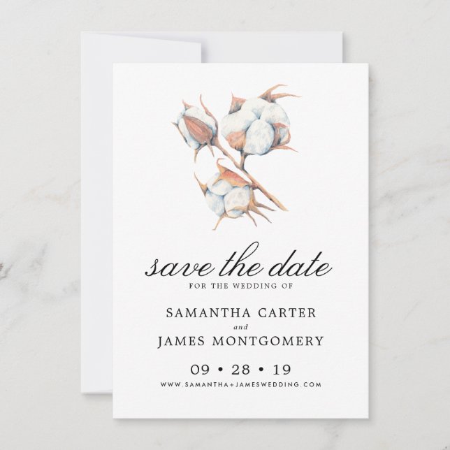 Watercolor Botanical Leaves Wedding Save the Date (Front)