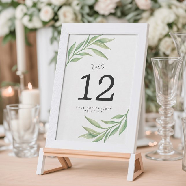 Watercolor Botanical Leaves Wedding Table Number (Creator Uploaded)