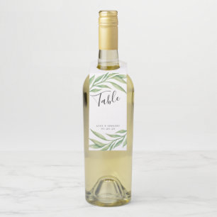 Watercolor Botanical Leaves Wedding Table Number Bottle Hanger Tag