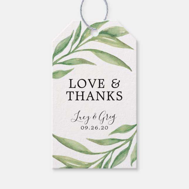 Watercolor Botanical Leaves | Wedding Thank You Gift Tags (Front)