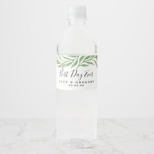 Watercolor Botanical Leaves  Wedding Water Bottle Label