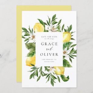 Watercolor Botanical Lemon Blossoms Frame QR Code Save The Date