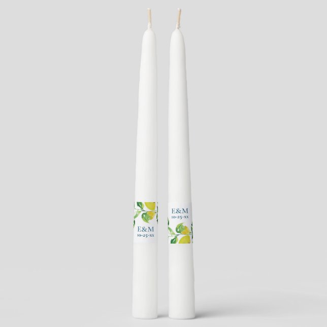 Watercolor Botanical Lemon Taper Candle (Front)