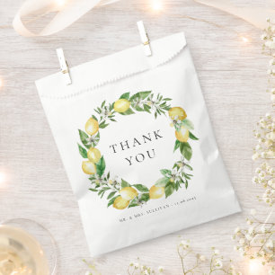 Watercolor Botanical Lemon Wreath Wedding Favor Bag