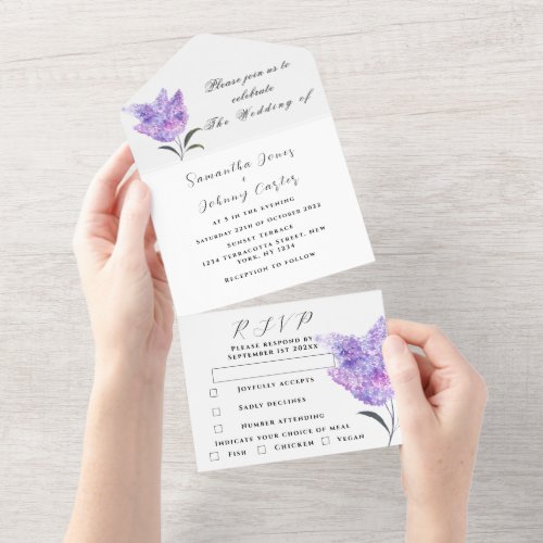 Watercolor Botanical lilac Purple Floral Wedding A All In One Invitation