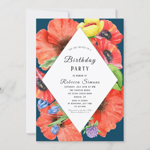 Watercolor Botanical Meadow Wilflowers Birthday Invitation