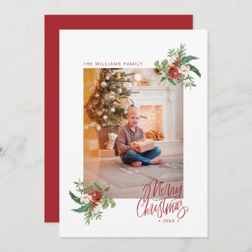 Watercolor Botanical Merry Christmas Photo Holiday