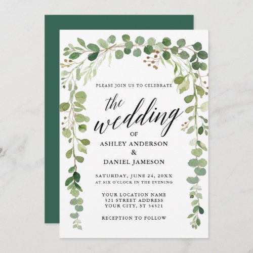 Watercolor Botanical Modern Calligraphy Wedding Invitation