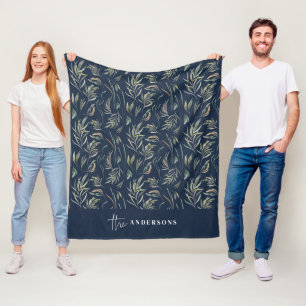 Watercolor botanical navy elegant family decor fleece blanket