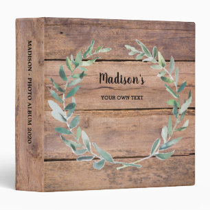 Watercolor botanical olive leaves on rustic wood 3 ring binder
