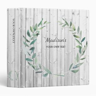 Watercolor botanical olive leaves on wood personal 3 ring binder