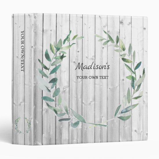 Watercolor botanical olive leaves on wood personal 3 ring binder