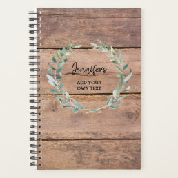 Watercolor botanical olive leaves on wood personal planner