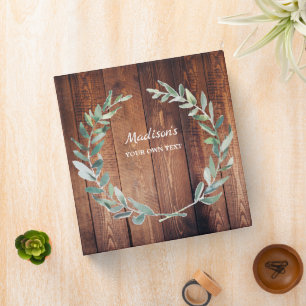 Watercolor botanical olive leaves personal wood 3 ring binder