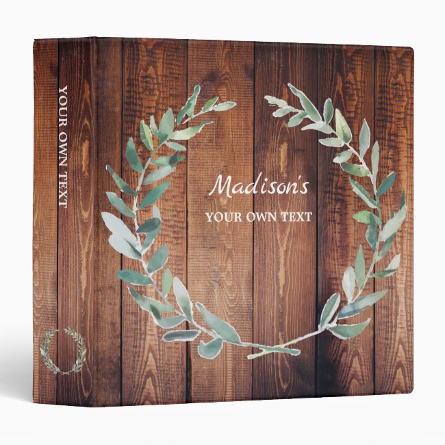 Watercolor botanical olive leaves personal wood 3 ring binder